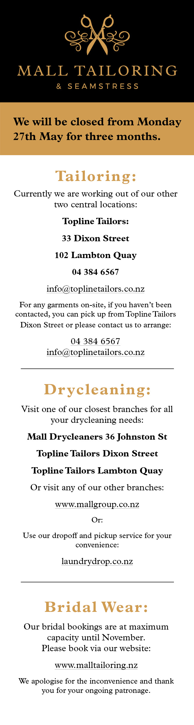 Mall Tailoring | Seamstress & Bridal Specialists | Wellington, NZ